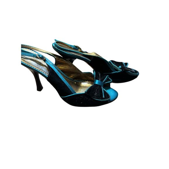 BCBG Teal Peep Toe Sling Back Heels Sz 8 - Picture 2 of 3